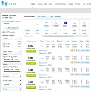 Boston to Seattle: Fly.com Results