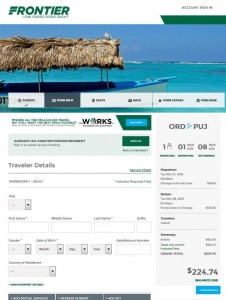 Chicago-Punta Cana: Frontier Airlines Booking Page