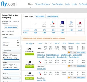Dallas to New York City: Fly.com Results