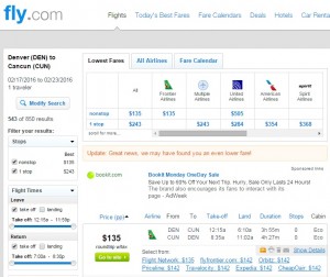 Denver to Cancun: Fly.com Results