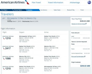Minneapolis-Mexico City: American Airlines Booking Page