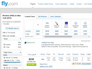 Phoenix to NYC: Fly.com Results