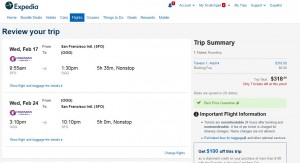 San Francisco to Maui: Expedia Booking Page
