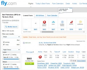 San Francisco to Tel Aviv: Fly.com Results