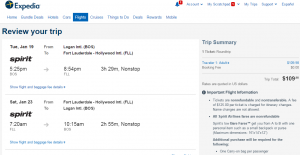 Boston to Fort Lauderdale: Expedia Booking Page