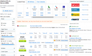 Atlanta to Denver: Fly.com Results Page