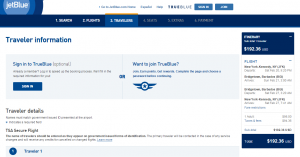 NYC to Bridgetown: JetBlue Booking Page