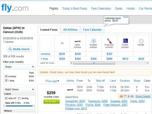 Dallas-Cancun: Fly.com Search Results
