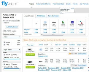Portland-Chicago: Fly.com Search Results