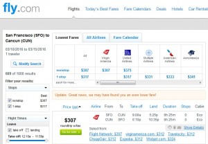 San Francisco to Cancun: Fly.com Results