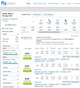 Seattle to Chicago: Fly.com Results