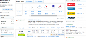 Boston to Orlando: Fly.com Results Page