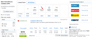 NYC to St Lucia: Fly.com results Page