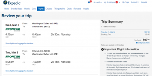 D.C. to Orlando: Expedia Booking Page