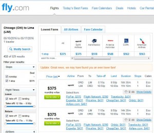Chicago-Lima: Fly.com Search Results