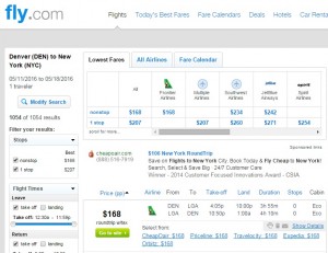 Denver to NYC: Fly.com Results