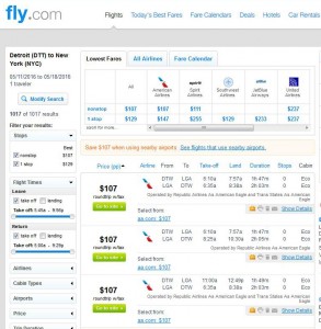 Detroit-New York City: Fly.com Search Results