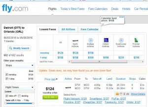 Detroit-Orlando: Fly.com Search Results ($127)