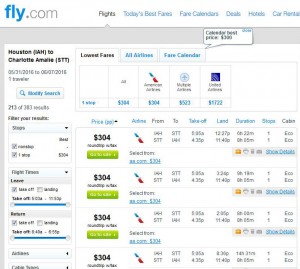 Houston-St. Thomas: Fly.com Search Results ($304)