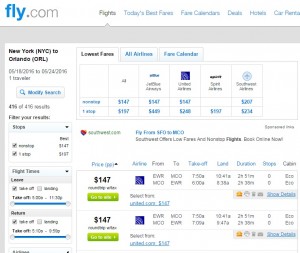 NYC to Orlando: Fly.com Results