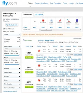 Portland to Beijing: Fly.com Results