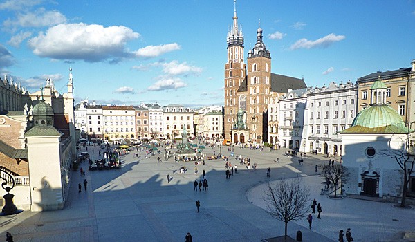 Rynek Glowny, Krakow’s main square, view from the Hotel Wentzl (Godfrey Hall)