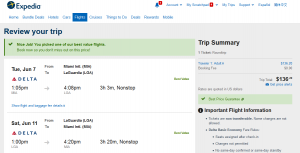 Miami to NYC: Expedia Results Page