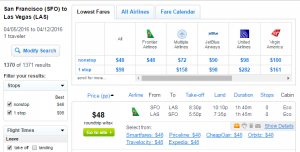 SF to Las Vegas: Fly.com Results Page