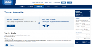 NYC to Punta Cana: JetBlue Booking Page