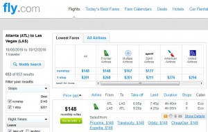 Atlanta to Las Vegas: Fly.com Results