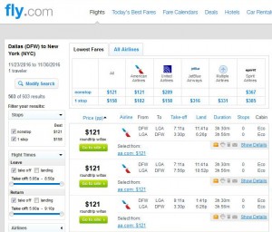 Dallas-New York City: Fly.com Search Results