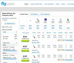 Dallas-San Francisco: Fly.com Search Results