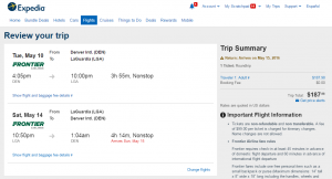 Denver to NYC: Expedia Booking Page