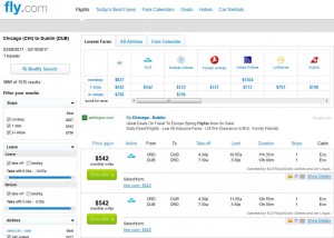 Chicago-Dublin: Fly.com Search Results, St. Patrick's Day ($542)