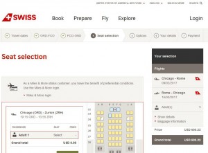 Chicago-Rome: SWISS Booking Page