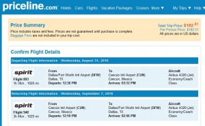 Dallas-Cancun: Priceline Booking Page