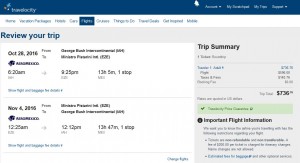 Houston-Buenos Aires: Travelocity Booking Page ($737)