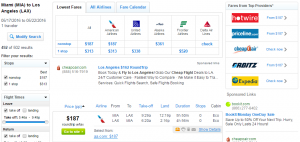 Miami to LA: Fly.com Results Page