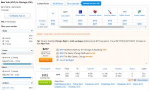 NYC to Chicago: Fly.com Results Page