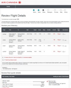DFW-MAD: Air Canada Booking Page
