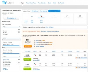Los Angeles to Miami: Fly.com Results