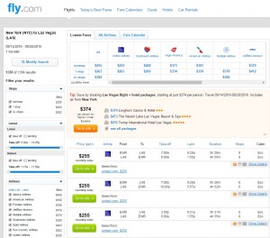NYC to Las Vegas: Fly.com Results