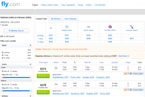 Oakland to Maui: Fly.com Results Page