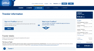 Ft Lauderdale to Austin: JetBlue Booking Page