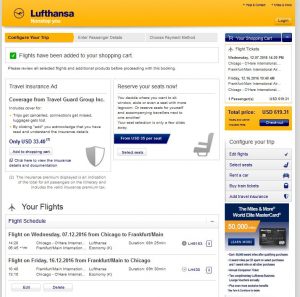 CHI-FRA: Lufthansa Booking Page