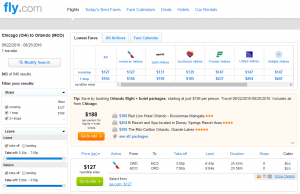 Chicago to Orlando: Fly.com Results Page