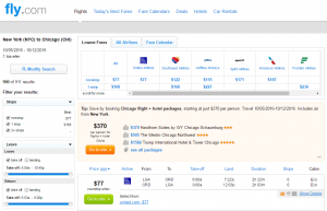 NYC to Chicago: Fly.com Results Page