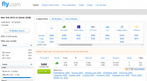 NYC to Dublin: Fly.com Results Page