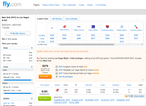 NYC to Vegas: Fly.com Results Page