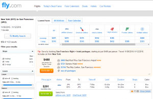 NYC to SF: Fly.com Results Page